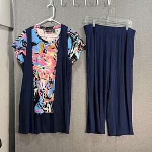 Attitudes by Renee Global Illusion 3 Piece Set Navy Marble, Petites Medium